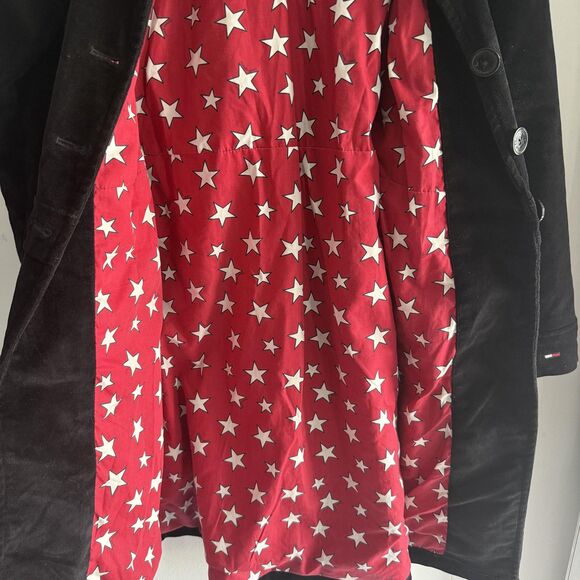 Tommy Jeans Coat Womens Medium Black Corduroy Long Jacket Red Star Lining - Picture 13 of 13